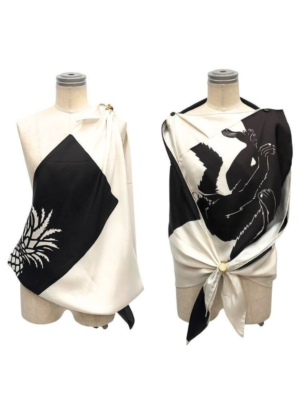 Bottega Veneta Silk Scarf Halter Neck Top White Black Monotone Pineapple 40